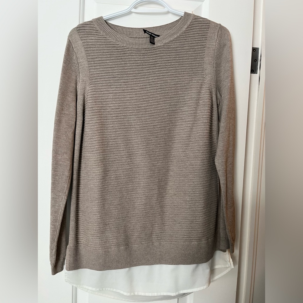 Beige Sweater with White Hem